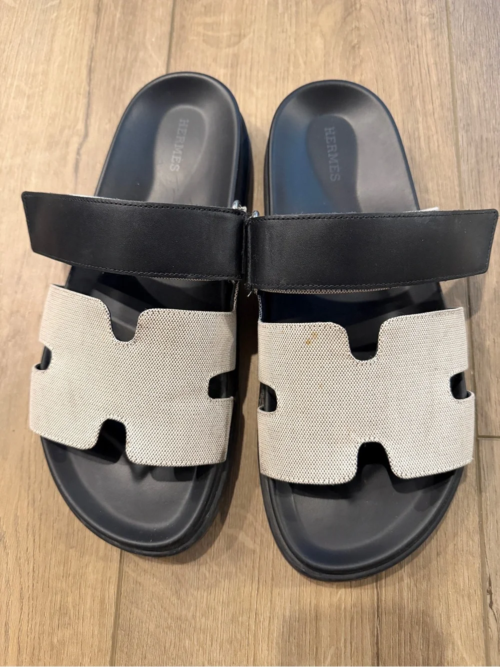 Hermes Black and Beige Chypre Sandals size 39